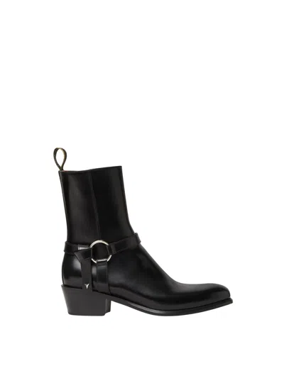Fendi Double O Harness Leather Biker Boots In Black