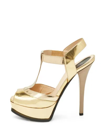 Pre-owned Fendi Ankle-strap Heeled Sandals In Yellow