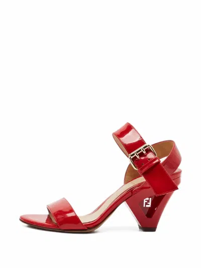 Pre-owned Fendi Ankle-strap Leather Heeled Sandals In Red