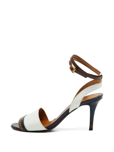 Pre-owned Fendi Ankle-wrap Leather Sandals In White