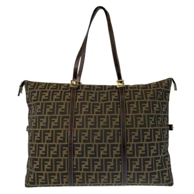 Pre-owned Fendi Anna Brown Canvas Leather Shoulder Bag Tote Bag ()