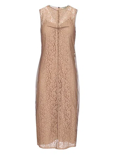 Fendi Antique Pink Lace Midi Dress Dresses Rose In Rose Cookie