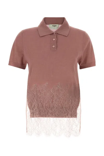FENDI FENDI ANTIQUED PINK CASHMERE BLEND POLO SHIRT