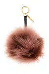 Fendi Antiqued Pink Fur Pompom Key Ring In Brown
