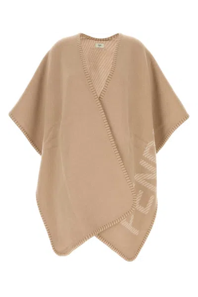 FENDI ANTIQUED PINK WOOL BLEND CAPE