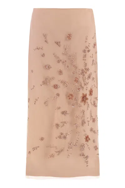 Fendi Antiqued Tulle Midi Skirt For Women In Pink