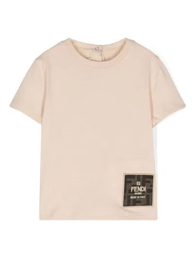 Fendi Babies' Appliqué-logo Cotton T-shirt In 中性色