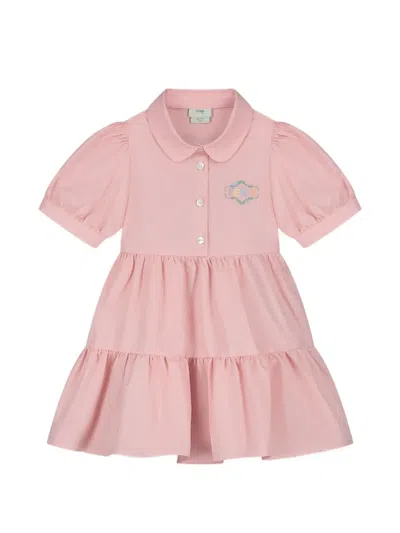 Fendi Appliqued Tiered Baby Dress In Pink