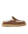 Fendi Women Beige Mules With Logo Lettering On The Rear And Ff Buckle In Suede Woman In Brown
