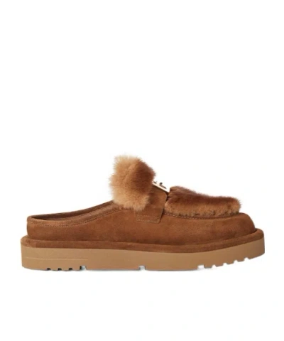 FENDI APRES CHIC BROWN SUEDE AND MINK SABOTS