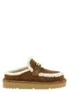 Fendi Women Beige Mules With Logo Lettering On The Rear And Ff Buckle In Suede Woman In Brown