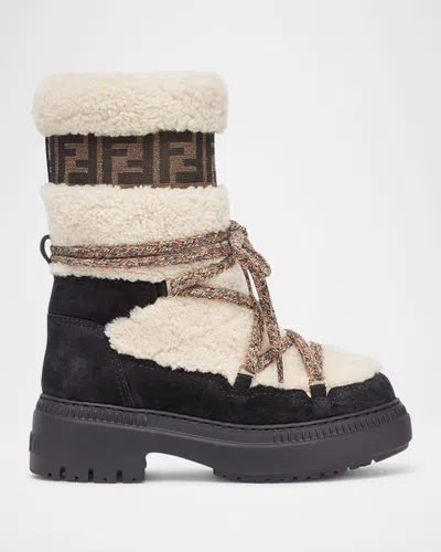 Fendi Apres Chic Suede Shearling Ski Boots In Black