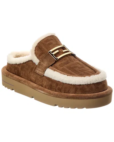 Fendi Apres Ff Suede & Shearling Mule In Brown