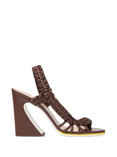 Fendi Arco Sandals Braided Strap Contrast Sole Slingback In Brown