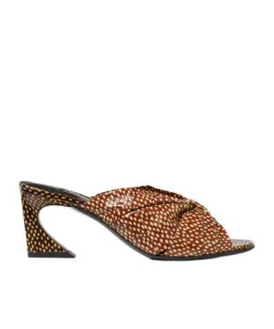 Fendi Arco Brown Printed Leather High-heeled Slides