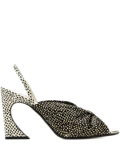 Fendi Black And White Printed Leather High-heeled Slides In Animal Print
