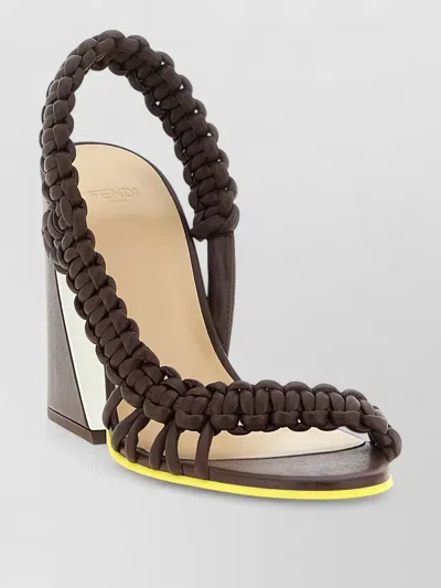 Fendi Arco Sandals Braided Strap Contrast Sole Slingback In Brown
