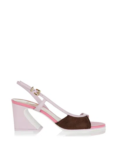 Fendi 65mm Arco Colorblock Slingback Sandals In White