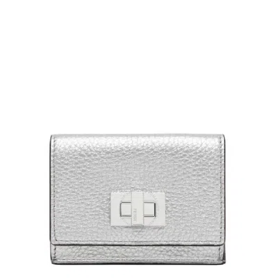 Fendi Argento/palladio Ladies Peekaboo Micro Tri-fold Wallet In White