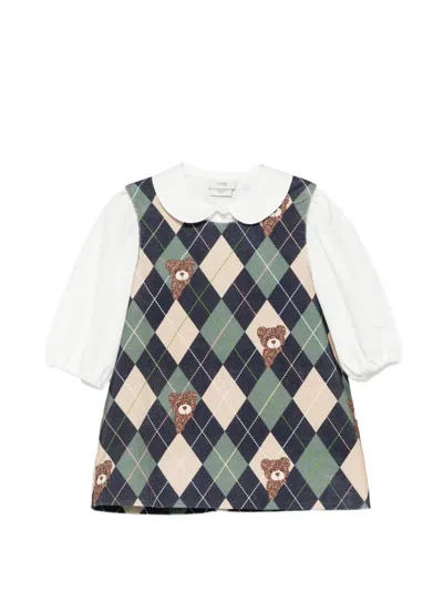 Fendi Babies' Argyle-pattern Bear-motif Shirt And Dress Set In Multi