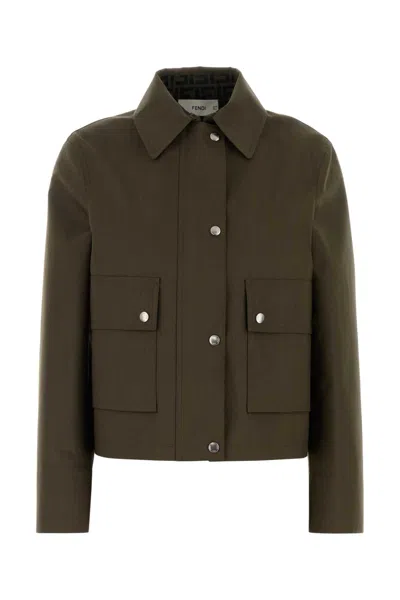 Fendi Army Green Drill Jacket In Animal Print