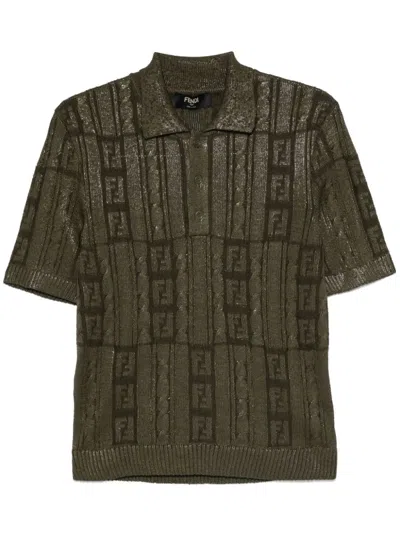 Fendi Army Green Wool Polo Shirt