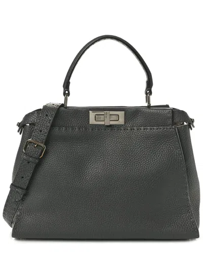 Fendi Asphalt Selleria Leather Bi-color Medium Peekaboo Iconic Satchel  (authentic Pre-loved)