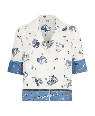 Fendi Astrology-print Silk Shirt In White