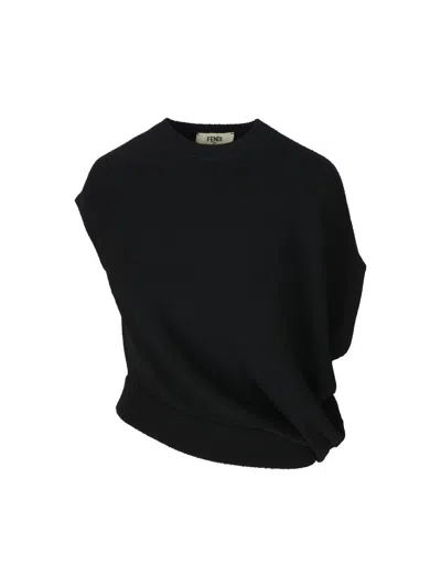 Fendi Asymmetric Draped Jumper In Black