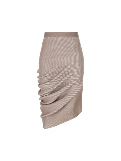 Fendi Asymmetric Draped Ribbed Skirt In Grey