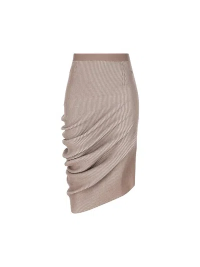 Fendi Asymmetric Draped Ribbed Skirt In Ash