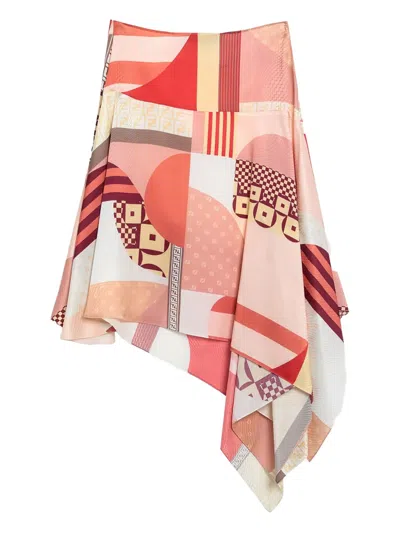Fendi Asymmetric Graphic-print Skirt In Pink