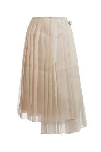 Fendi Asymmetric Hem Pleated Skirt In Beige