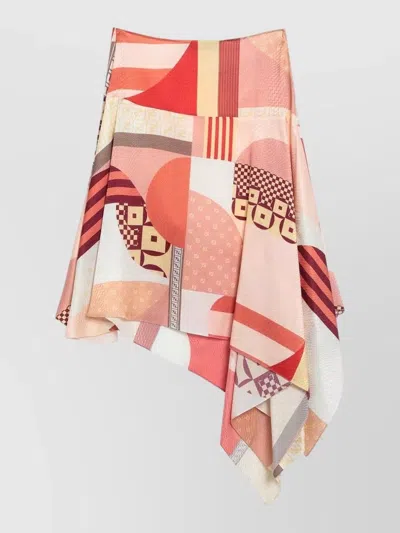 Fendi Pink Silk Skirt With Patchwork Print Women In Multi