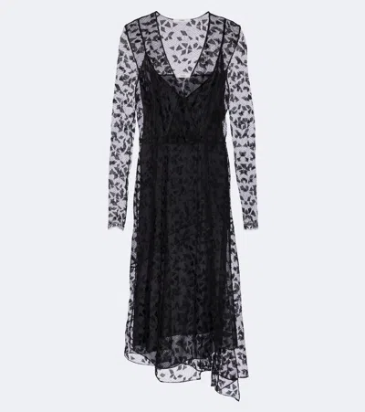 Fendi Geometric-lace Asymmetric Midi Dress In Black