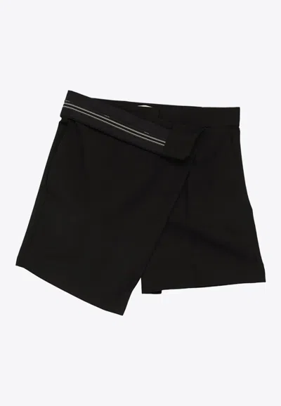Fendi Asymmetric Mohair-blend Mini Shorts In Black