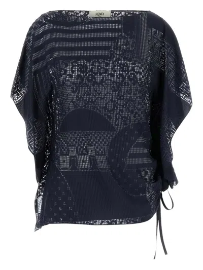 Fendi Boat Neckline Viscose Blend Top In Gray