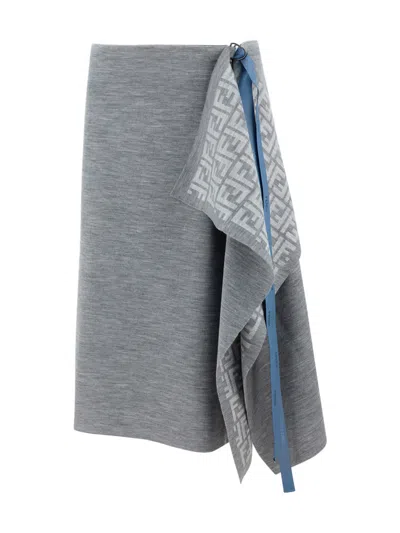 FENDI ASYMMETRICAL HEM MIDI SKIRT