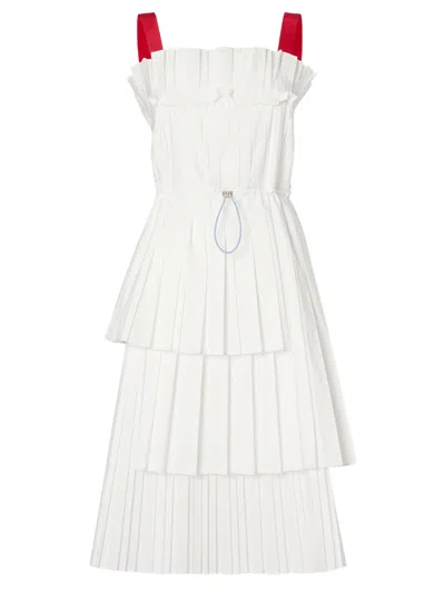 Fendi Asymmetrical Panel Mini Dress With Adjustable Drawstring Waist In White