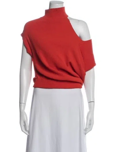 Pre-owned Fendi Asymmetrical Short Sleeve Top In Red