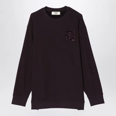 FENDI FENDI AUBERGINE COTTON CREWNECK SWEATSHIRT WOMEN