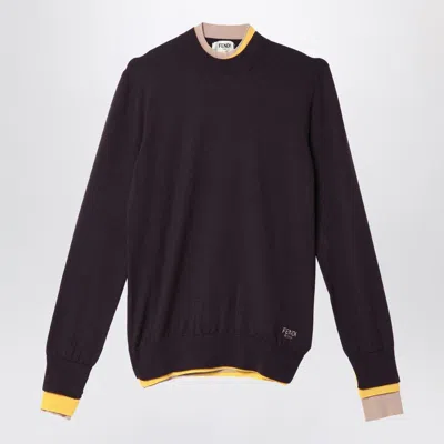 Fendi Aubergine Wool Round Neck Sweater For Women In Grey