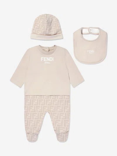 Fendi Baby 3 Piece Babygrow Gift Set In Beige
