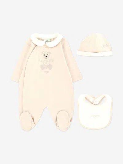 Fendi Baby Bear Babygrow Set In Neutral
