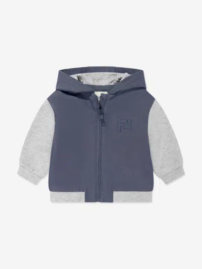 Fendi Kids'  Baby Boys Denim And Jersey Zip Up Top In Blue