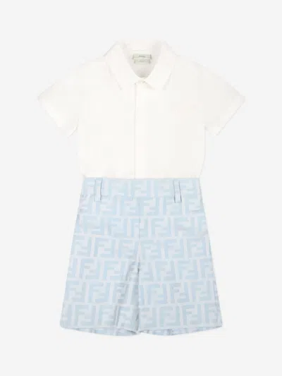 Fendi Baby Boys Ff Jacquard Romper In Blue