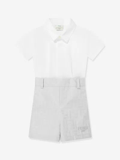 Fendi Baby Boys Poplin Playsuit In White