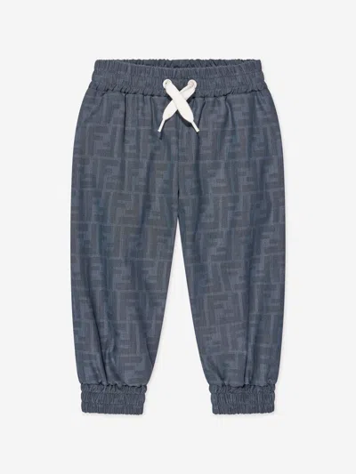 Fendi Baby Chambray Ff Logo Joggers In Blue