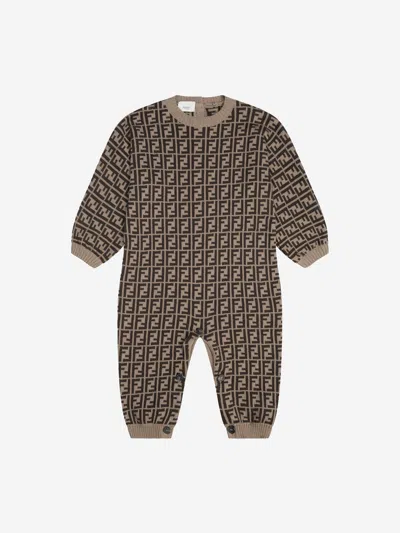 Fendi Baby Cotton & Cashmere Romper In Brown