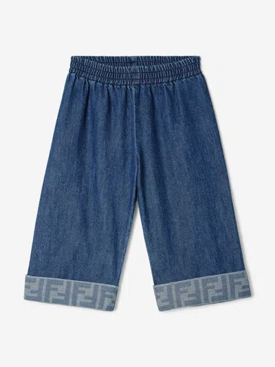 Fendi Baby Denim Wide Leg Ff Logo Jeans In Blue